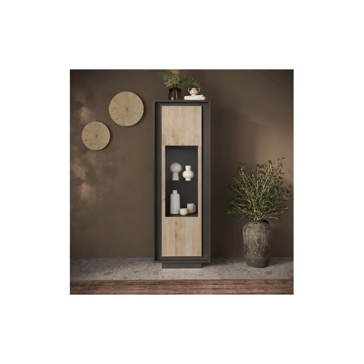 Vitrine sky 1 porte – Finition Mercure / Anthracite